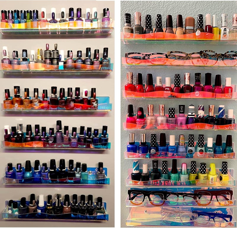 YMVV 15" Nail Polish Rack Wall Mounted Shelf,6 Pack Clear Rainbow Iridescent Acrylic Organizer Nail Supplies for Nail Techs,Great Display for Salons Retailers - Image 5